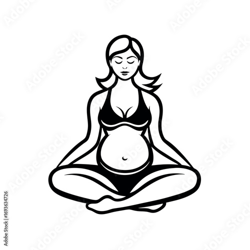 Pregnant woman in lotus pose meditating peaceful maternity yoga pose expecting mother calmness serenity and well-being concept silhouette