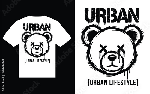 Urban Lifestyle Bear T-Shirt Design with Graffiti Text and Graphic
