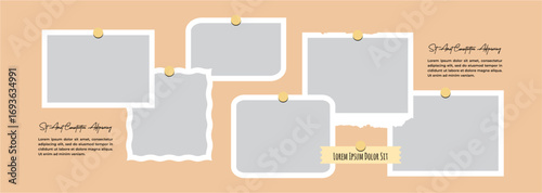 Pictures or photos frame collage, page grid layout abstract photo frames and digital photo wall template