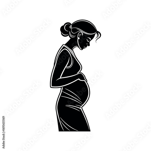 Silhouette of a pregnant woman with her hands gently cradling her belly evoking a sense of maternal love and anticipation silhouette