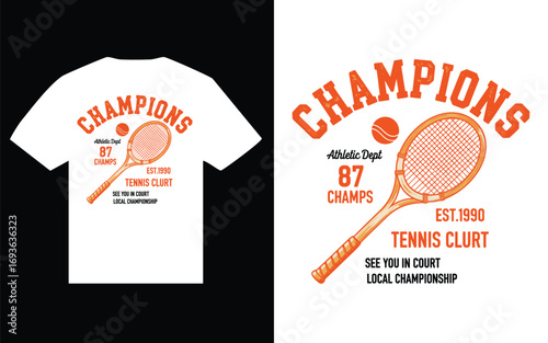 Vintage Tennis Champions T-Shirt Design with Racket Graphic