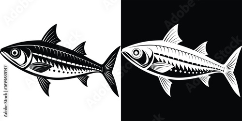 Striking monochrome fish silhouette design for impactful nautical or seafood branding and decorative applications