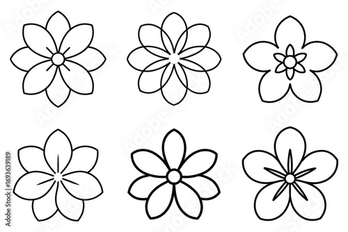 Simple Flower Icons Line Art Floral Designs