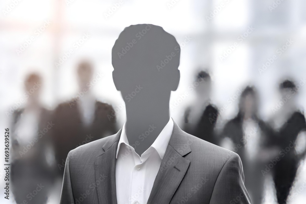 Fototapeta premium Businessman Silhouette in Office Setting with Blurred Colleagues