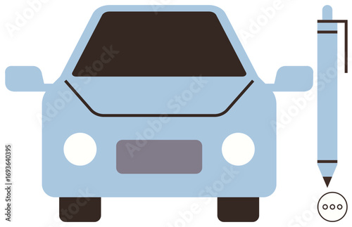 Minimalistic car front and pen represent vehicle design, creativity, and innovation. Ideal for automotive industry, design ideas, mobility concepts, engineering, technology, modern transportation