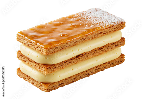 Deconstructed Mille-Feuille Slice with Floating Layers Isolated on White


