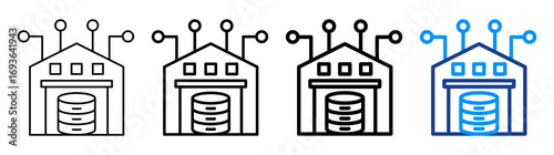 Data Warehouse Icon Different Style Outline Collection Set
