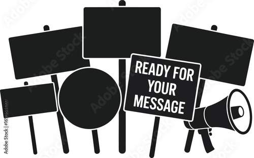 Blank Protest Signs and Megaphone Message Board Illustration