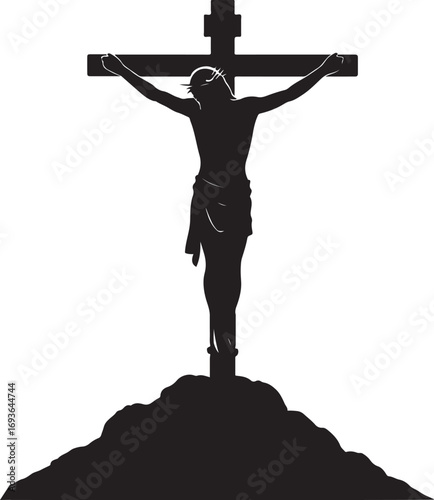 Jesus Christ Crucifixion Silhouette on the Cross Symbol of Christian Faith Good Friday Easter Resurrection Salvation Sacrifice Religious Worship Biblical Hope and Forgiveness Icon