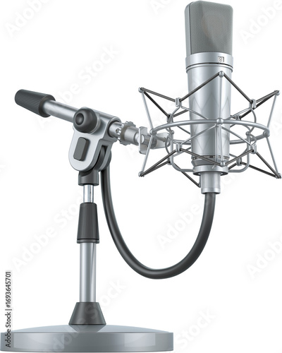 Studio set large-diaphragm cardioid condenser microphone with shockmount, transparent background
