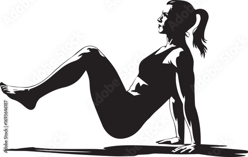 Athletic silhouette woman performing core exercise workout dynamic pose fitness silhouette athlete training