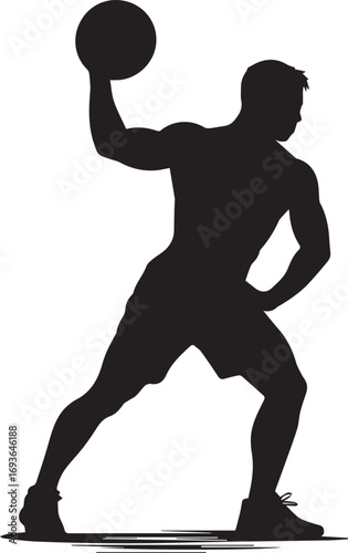 Dynamic fitness athlete silhouette capturing a ball mid-action sports training