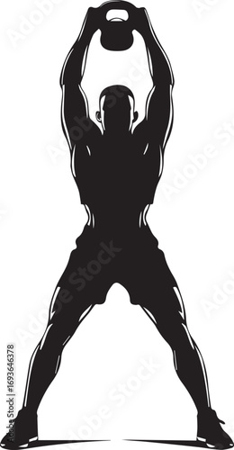 Fitness athlete silhouette performing kettlebell overhead press exercise dynamic workout pose