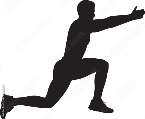 Dynamic fitness silhouette of athlete performing a lunging exercise for strength training and sports
