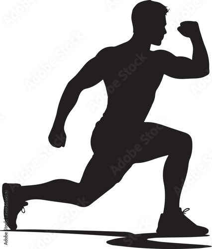 Muscular man silhouette performing a lunging exercise demonstrating fitness strength and athleticism