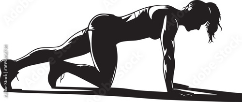 Athletic woman silhouette performing fitness exercise on yoga mat for health and wellness