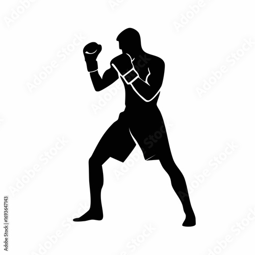 Dynamic boxer in fighting stance, ready for combat, conveying strength and determination.