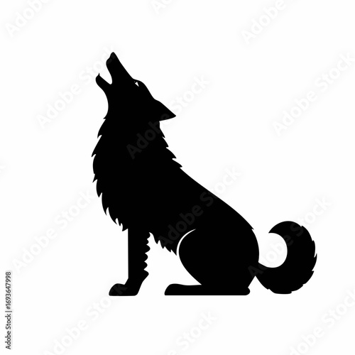 Dynamic black wolf silhouette howling powerfully, evoking wild spirit and primal call