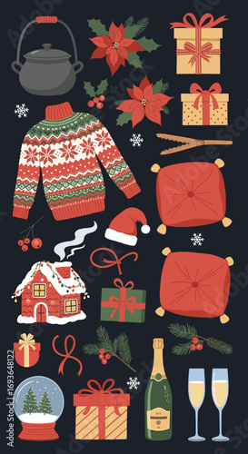 Cozy winter holiday celebrations with festive decorations and gifts awaiting loved ones
