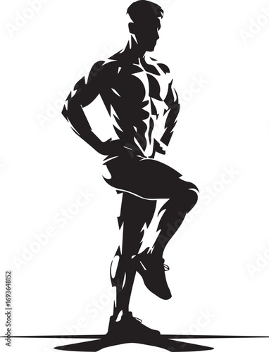 Powerful fitness athlete silhouette showcasing muscular physique performing dynamic pose