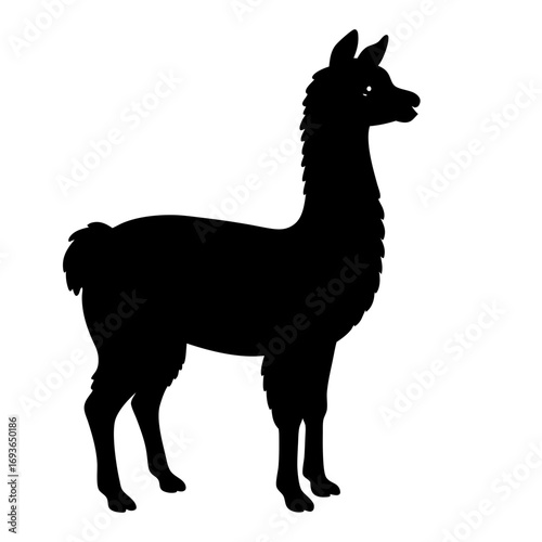 Black silhouette of a llama in a minimalist illustration