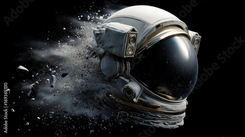 Disintegrating Astronaut Helmet in Space: Digital Art