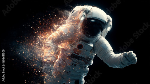Disintegrating Astronaut Helmet in Space: Digital Art