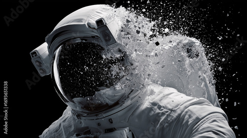 Disintegrating Astronaut Helmet in Space: Digital Art