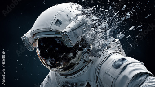 Disintegrating Astronaut Helmet in Space: Digital Art