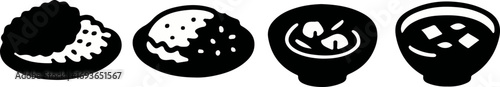 Illustration of various food items, possibly fruits, dumplings, or soup.