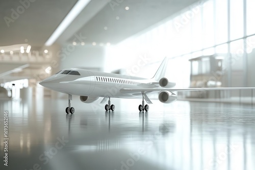 Aviation marvel, showcasing elegance white aircraft on display with a modern design