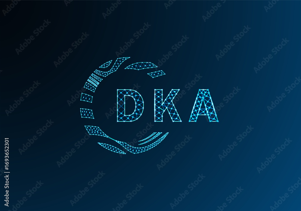 DKA low poly letter logo vector design. DKA lower poly logo design. DKA unique low poly logo design.