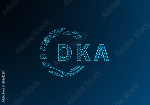 DKA low poly letter logo vector design. DKA lower poly logo design. DKA unique low poly logo design.
