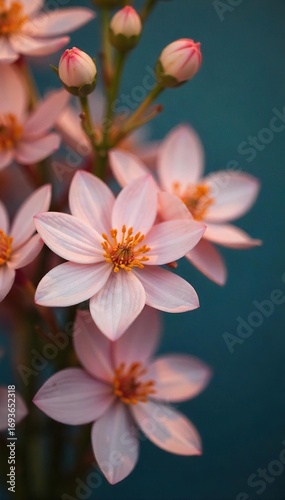 Close up shot of a delicate floral arrangement, subtly illuminated, creating a soft, romantic ambiance perfect for a beautiful SMS background , elegance, blooms