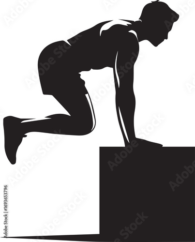 Fitness athlete silhouette exercising box jumps for strength and agility training