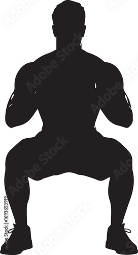 Fitness athlete silhouette doing squats with weights for strength training and bodybuilding