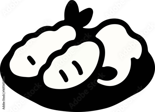 A plate of fried potato dumplings, possibly gyoza or similar dish, with a simple design.