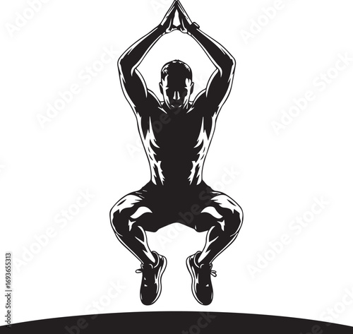 Dynamic fitness athlete silhouette in action dynamic pose jumping exercise workout