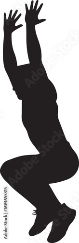 Silhouette of a fit athlete in dynamic pose reaching upwards showcasing strength and athleticism