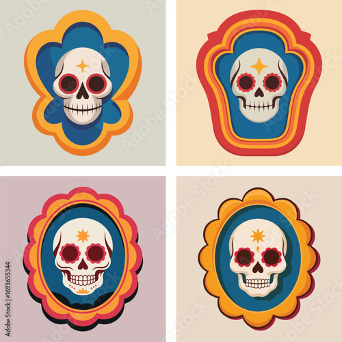 Four Colorful Sugar Skull Designs day of the dead dia de los muertos