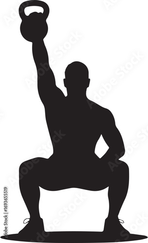Fitness athlete silhouette performing kettlebell squat exercise for strength training and bodybuilding