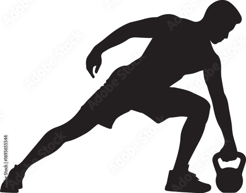 Fit muscular male silhouette performing kettlebell exercise dynamic pose action shot
