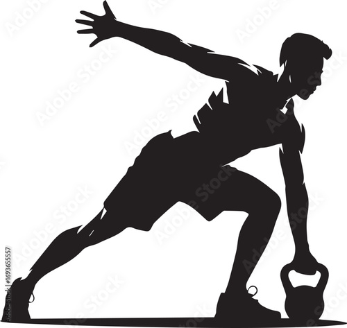 Dynamic fitness silhouette of athlete performing kettlebell exercise with intense focus