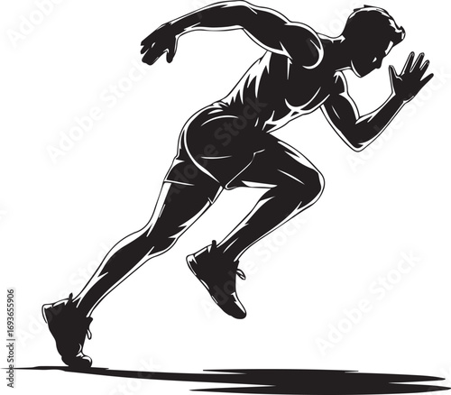 Dynamic silhouette of a muscular male athlete sprinting in intense motion