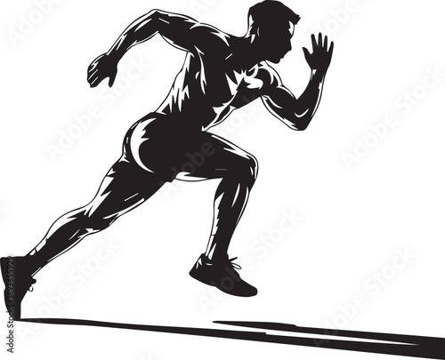 Dynamic silhouette of a muscular male athlete sprinting with intense motion and determination