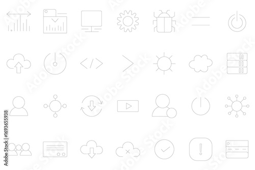 Minimal Outline Vector Icon Set of Technology and UI/UX Elements