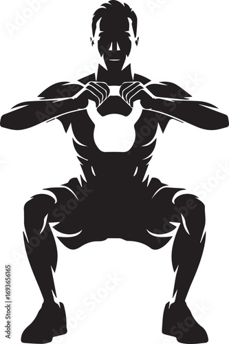 Fitness athlete silhouette performing a kettlebell squat workout strong bodybuilder training exercise