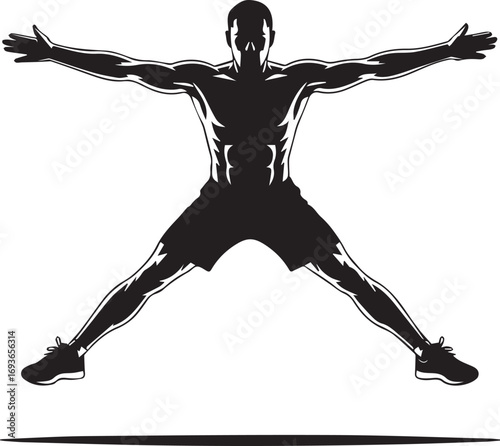 Muscular fitness athlete silhouette jumping jacks dynamic exercise motion action pose