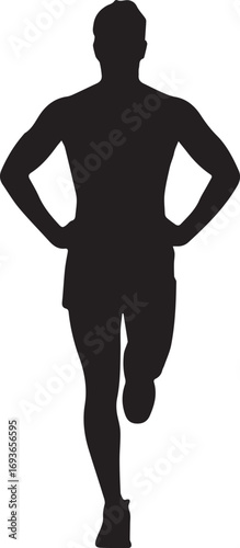 Fitness athlete silhouette dynamic pose strong muscular man standing on one leg with hands on hips