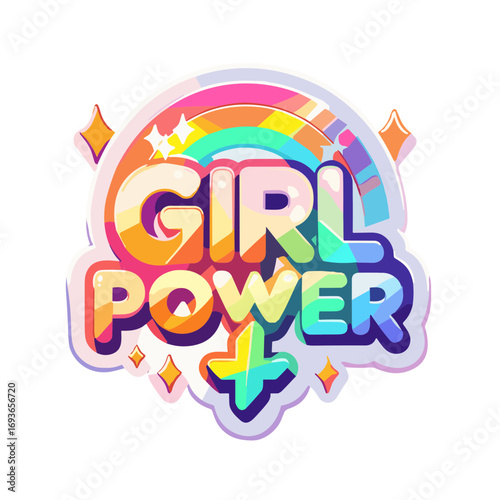 Rainbow Power Women's Day stickers vector round